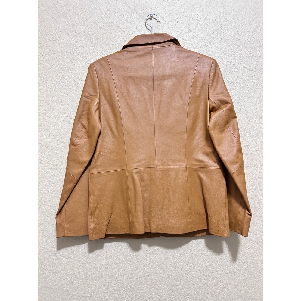 Bagatelle 8 Vintage Leather Blazer Tan Camel 90s Y2K Professional Neutral Jacket - Picture 2 of 12